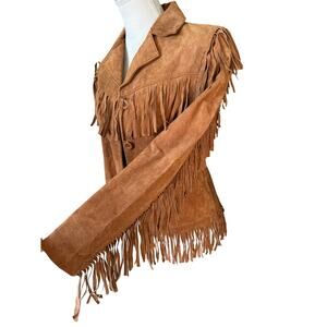 Heart Moon Star Brown Fringe Leather Jacket